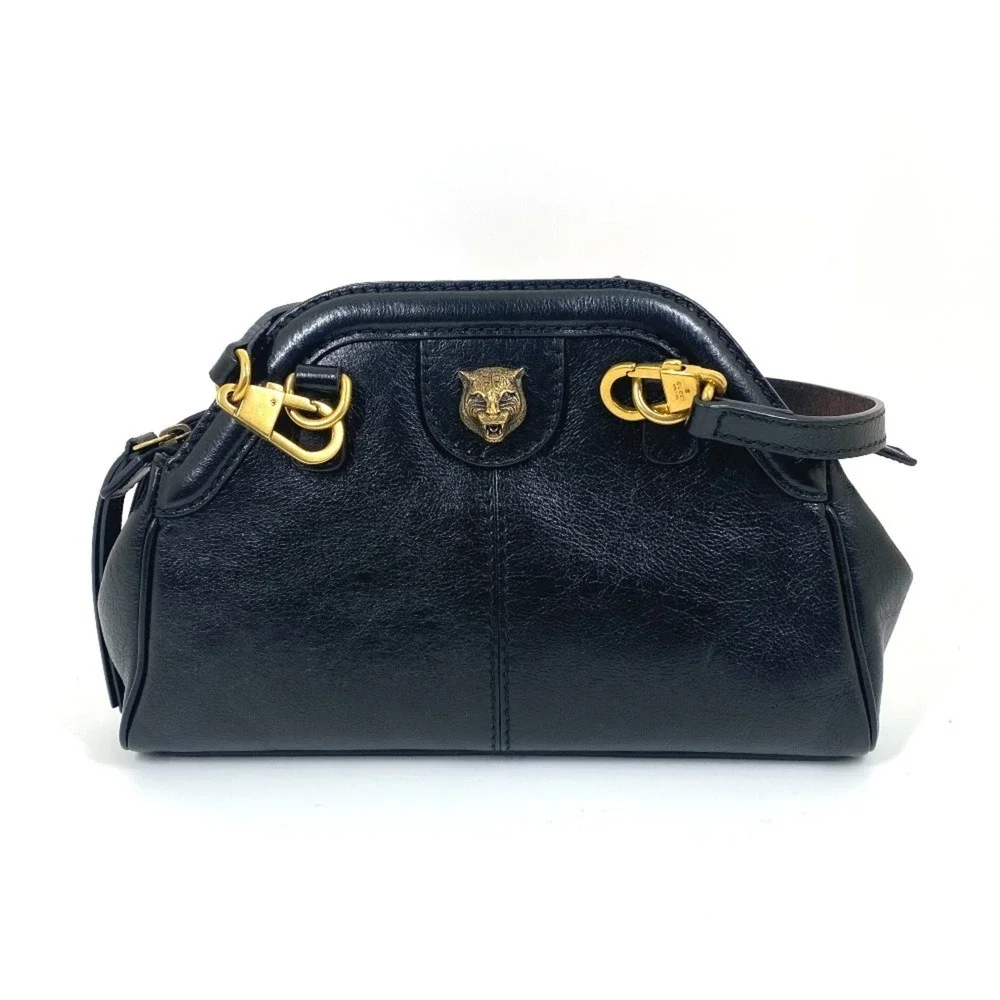 GUCCI Authentic Black Leather GG Marmont Shoulder Bag - Picture 2 of 16